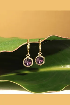 Ami Gold-Plated Stone-Studded Contemporary Drop Earrings