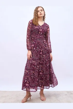 Styli Print Bishop Sleeve A-Line Maxi Dress