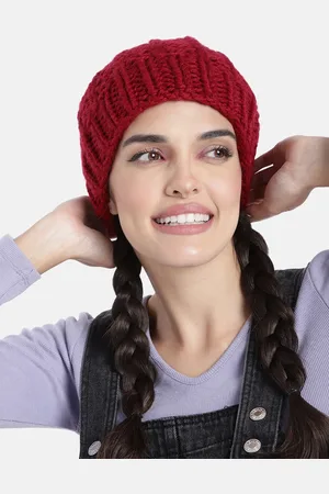 Magic Needles Unisex Maroon Hand Knitted Self Design Beanie