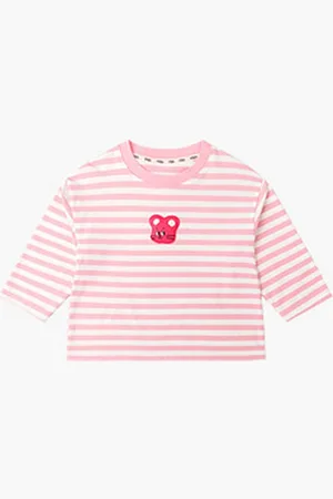 LULU & SKY Girls Striped Round Neck Cotton T-shirt