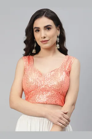 SHOPGARB Women Peach-Coloured Sequined Padded Saree Blouse