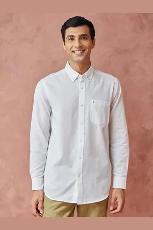 Fabindia Men Button-Down Collar Solid Cotton Casual Shirt