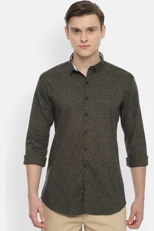 V Dot Men Olive Green Skinny Fit Printed Casual Shirt