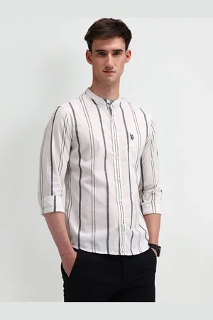 U.S. Polo Assn. Men Modern Band Collar Striped Cotton Slim Fit Casual Shirt