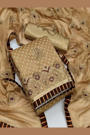HERE&NOW Paisley Embroidered Beads and Stones Unstitched Dress Material
