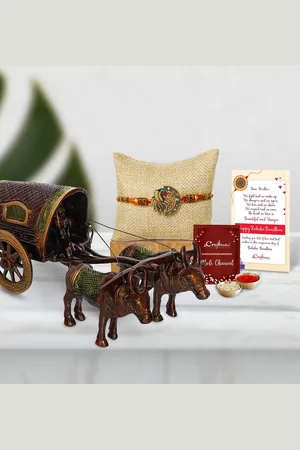 eCraftIndia Gold-Toned & Red Rakhi Gift Set