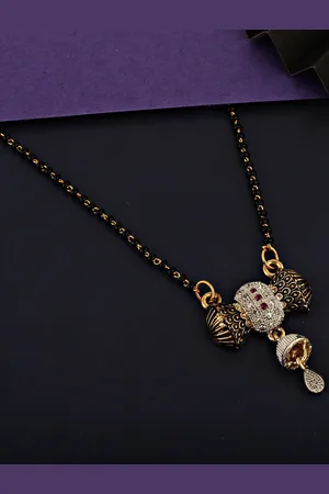 Lucky Jewellery 18K Gold-Plated White & Black AD-Studded & Beaded Mangalsutra