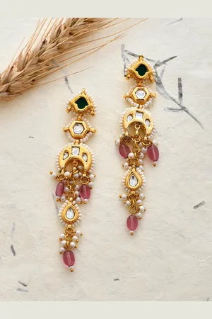 Dastoor Gold Plated Kundan Drop Earrings