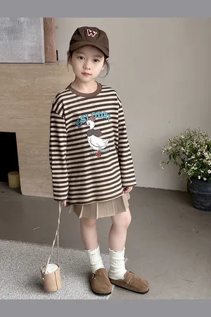 LULU & SKY Girls Striped Henley Neck Applique T-shirt