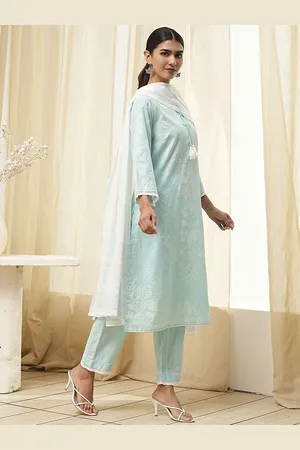 Biba Women Ethnic Motifs Printed Regular Pure Cotton Kurta with Trousers & With Dupatta