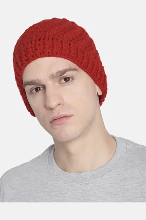 Magic Needles Men Red Woollen Diagonal Crochet Beanie