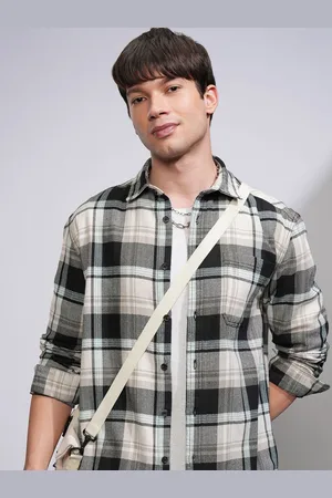 Highlander Men Herringbone Melange Textured Checked Relaxed Overshirt