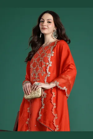 Indo Era Floral Embroidered Kurta with Trousers & With Dupatta