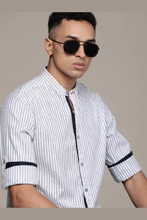 Roadster The Life Co. Men Vertical Striped Band Collar Casual Shirt