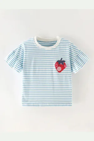 LULU & SKY Girls Striped Round Neck Cotton T-shirt