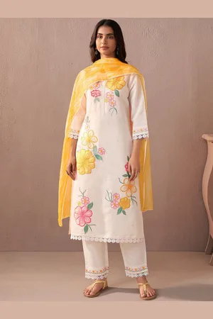Indo Era Women Floral Embroidered Regular Thread Work Kurta with Trousers & With Dupatta