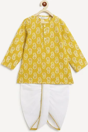 Campana Boys Floral Printed Kantha Work Pure Cotton Kurta with Dhoti Pants