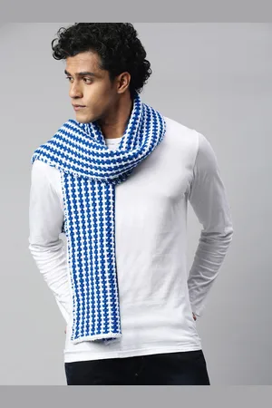 Magic Needles Unisex Blue & White Self Design Scarf