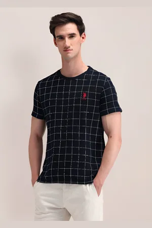 U.S. Polo Assn. Men Checked Round Neck Cotton Slim Fit T-Shirt