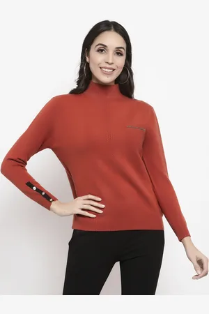 Gipsy Women Rust Solid Pullover Sweater