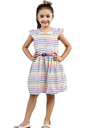 Miss & Chief Girls Candy Stripes Peter Pan Collar Cap Sleeves Cotton Shirt Dress
