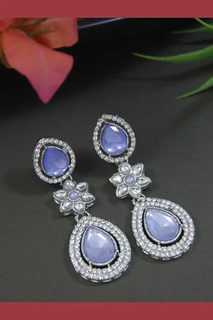 I Jewels Silver-Plated Artificial Stones Studded Teardrop Shaped Drop Earrings