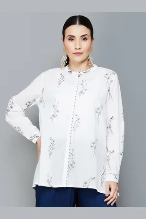 Lifestyle Floral Printed Mandarin Collar Pure Cotton Tunic