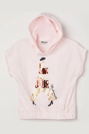 Lifestyle Girls Printed Extended Sleeves Raw Edge T-shirt