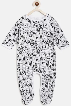 berrytree Kids Black & White Printed Organic Cotton Sustainable Rompers