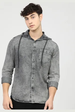 Highlander Men Grey Slim Fit Faded Opaque Faded Casual Shirt