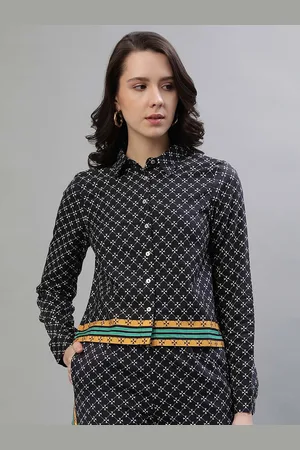 ICONIC Women Spread Collar Geometric Printed Cotton Relaxed Fit Casual Shirt