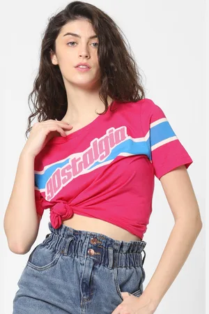 ONLY Women Pink Printed Round Neck T-shirt
