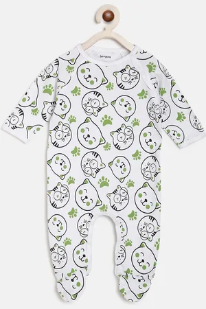 berrytree Kids Green & White Printed Organic Cotton Sustainable Rompers