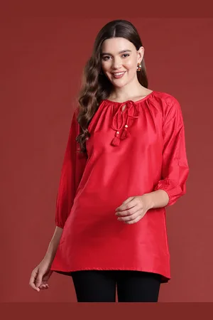 all about you Tie-Up Neck Puff Sleeves Longline Top