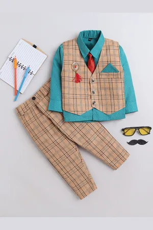 BAESD Boys Checked Single-Breasted Waistcoat With Trouser And Shirt 3-Piece Suit