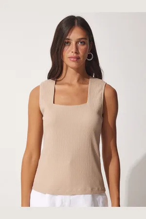 Happiness istanbul Self Design Sleeveless Square Neck Top
