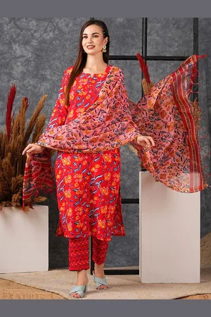 Kalini Floral Printed Straight Kurta With Trousers & Dupatta
