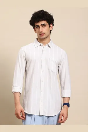 Benetton Vertically Striped Pure Cotton Regular Fit Opaque Casual Shirt