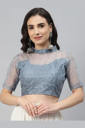 SHOPGARB Women Grey Sequined Padded Saree Blouse