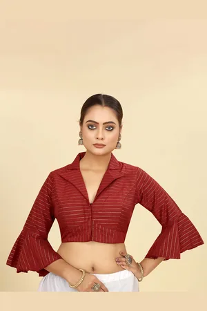SHOPGARB Striped Bell Sleeves Cotton Saree Blouse