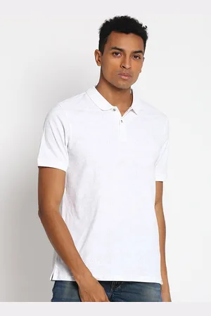 Lee Men White Printed Polo Collar Cotton T-shirt