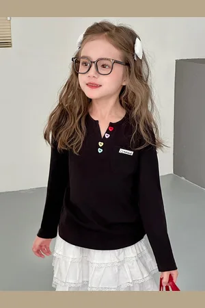 LULU & SKY Girls Mandarin Collar Extended Sleeves T-shirt