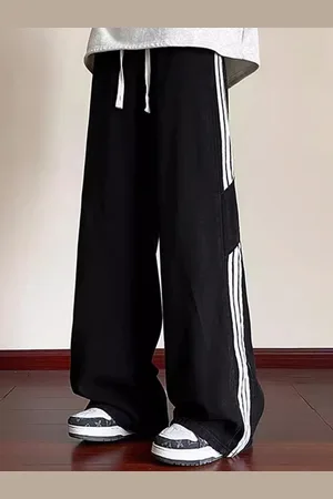 HERE&NOW Men Wide Leg Side Strpes Jeans