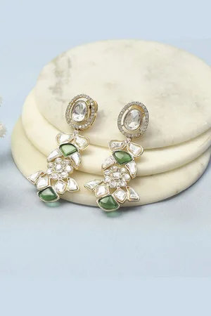 Biba Gold-Plated Stone Studded Contemporary Drop Earrings