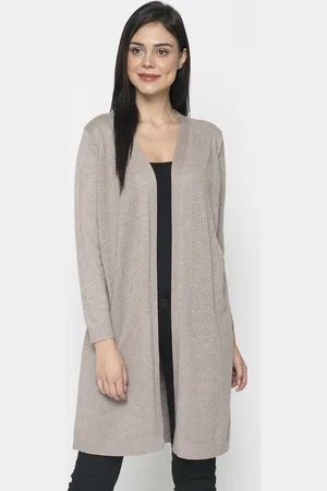 Gipsy Women Grey Self Design Open Front Longline Shrug