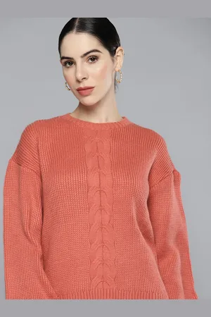 Chemistry Women Coral-Orange Cable Knit Sweater