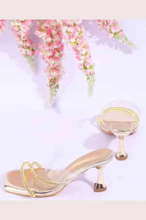 DressBerry Gold Toned Embellished Block Heels