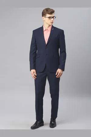 V Dot Men Navy Self Design Slim Fit Single-Breasted Formal Suit