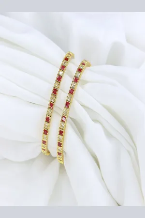 I Jewels Set of 2 Gold-Plated Ruby Stone Studded Bangles