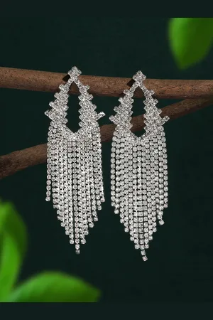 Ami Silver Plated Austrian Diamonds Contemporary Drop Earrings